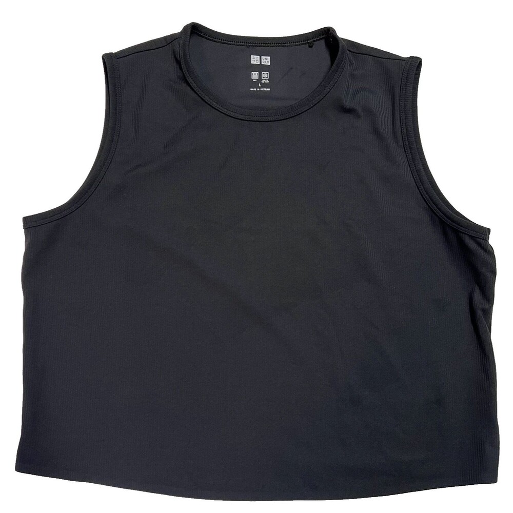 Uniqlo Women’s AIRism Ribbed Sleeveless Cropped Tank Top Activewear Large Black